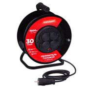 Удлинитель на метал. катушке 4х30м с заземл. IP44 КГ 3х2.5кв.мм с выключателем с защ. крышками Rexant 13-5014